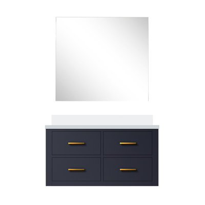 Meuble-lavabo bleu avec comptoir en quartz et comptoir 34 po Miroir - fermeture en douceur, bois massif, comptoir simple et l 32 po x H inclus