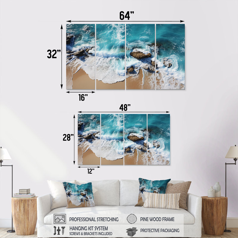 4 pièces d'art mural pour salon Skyblue, H 32 po x l 64 po