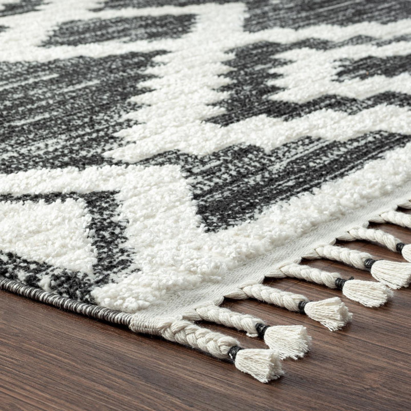 Tapis noir / blanc Lauri Southwestern, Rectangle 5 pi x 7 pi