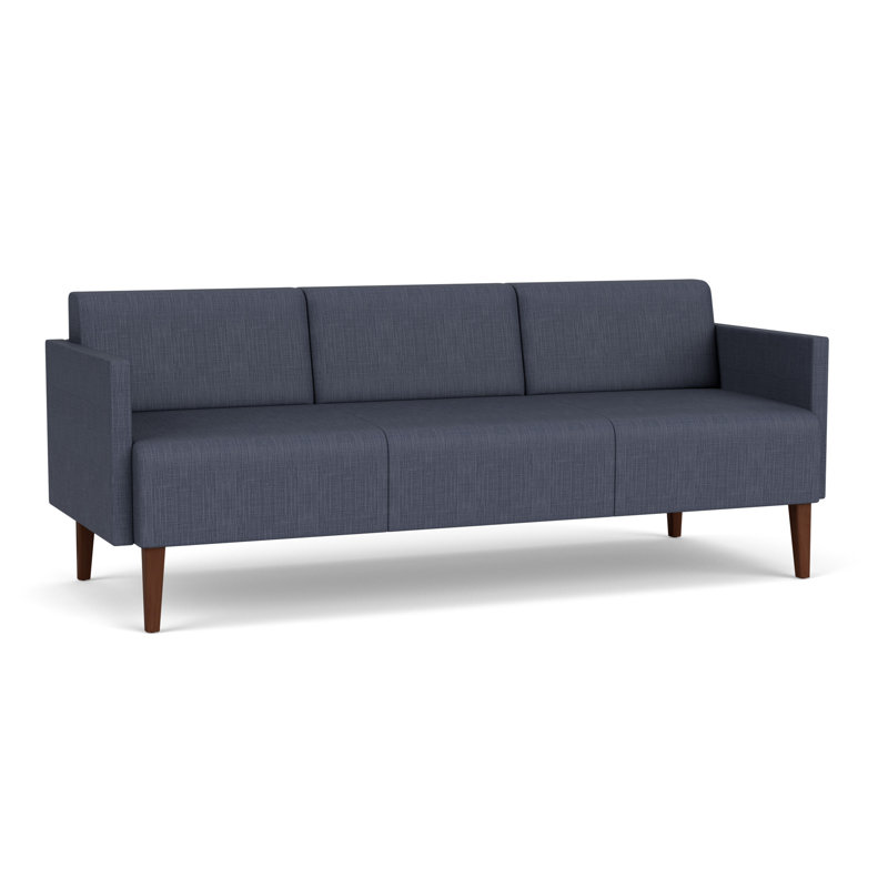 Luxe Lounge Reception Sofa, Plot Line Navy, Walnut Wood