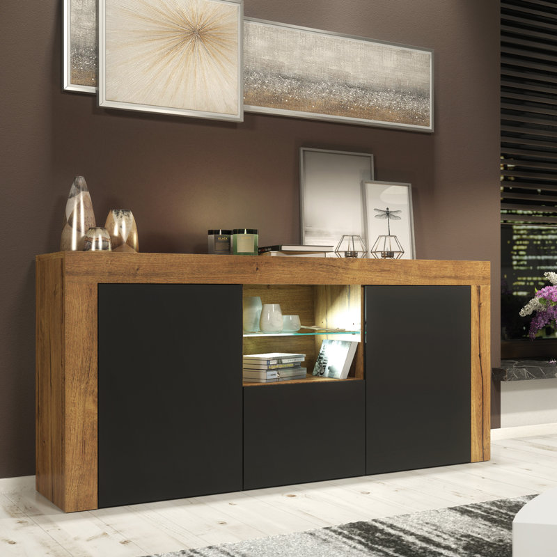 Bimlesh Unfinished TV Stand for TVs up to 48", Oak/Black