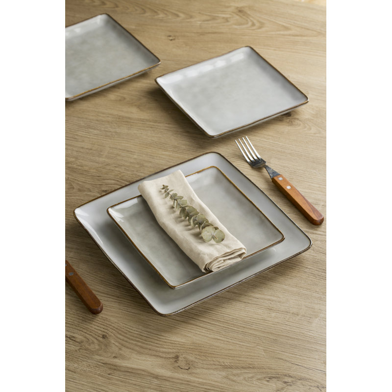  9.75'' Stoneware Square Dinner Plate (Set of 6), Gray