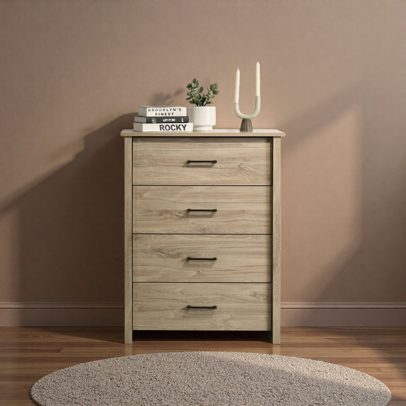 Commode 4 tiroirs avec poignées l 32 ", Chêne clair