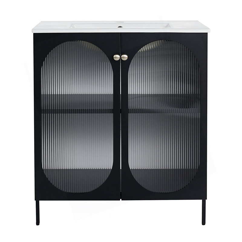 Meuble-lavabo autoportant avec lavabo en céramique