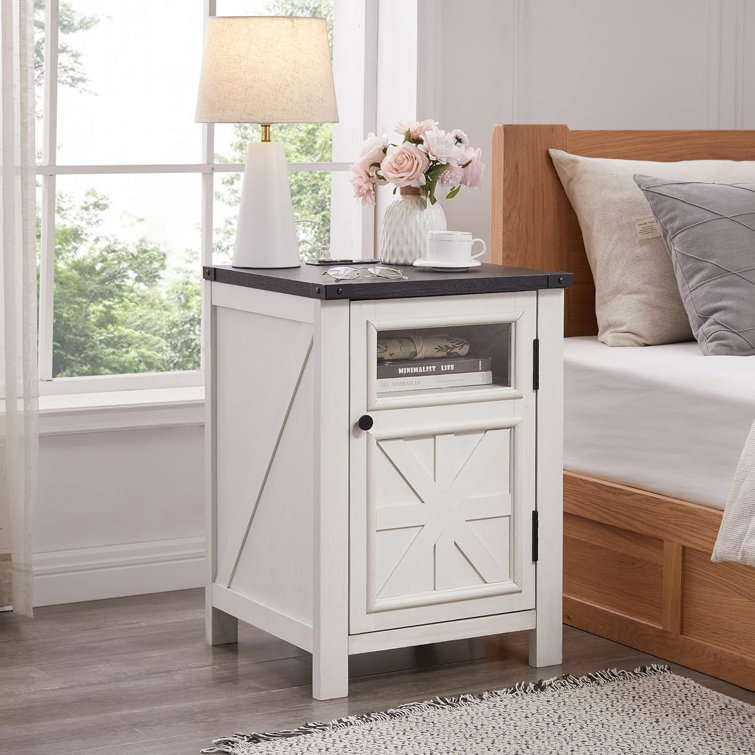 Ariellah 26'' Farmhouse End Side Table with Charging Station and Adjustable Storage Shelf