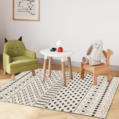 Tapis imitation cachemire à rayures géométriques