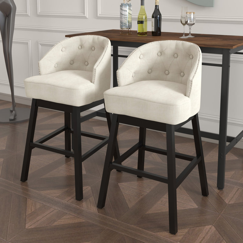 28.75'' H  Swivel Counter Bar Stool Fabric Upholstered Island Stools With 180° Swivel Seat Beige, Tan