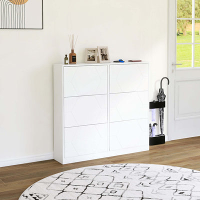 Armoire à chaussures blanche moderne, armoire de rangement dissimulée avec 6 tiroirs rabattables pour le vestibule