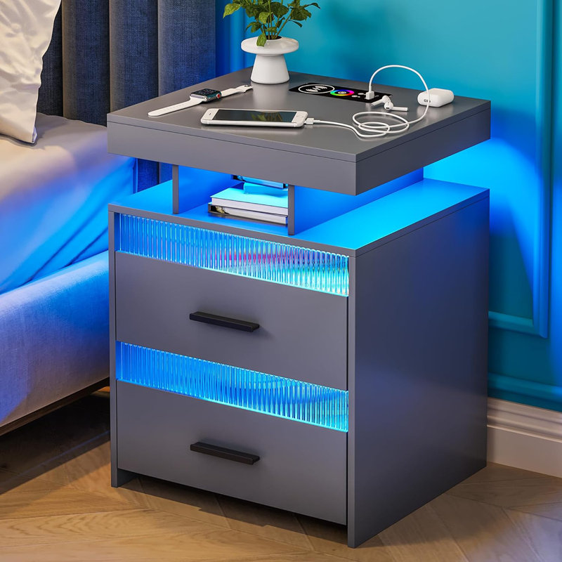 Gaelyn Sensor LED Nightstand with Ample Storage Space, Gray
