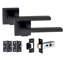  4 Pairs Zeta Design Door Handles Lever Latch on Square Rose in Matt Black Finish with Tubular Latch and Pair of 3" Ball Bearing Hinges