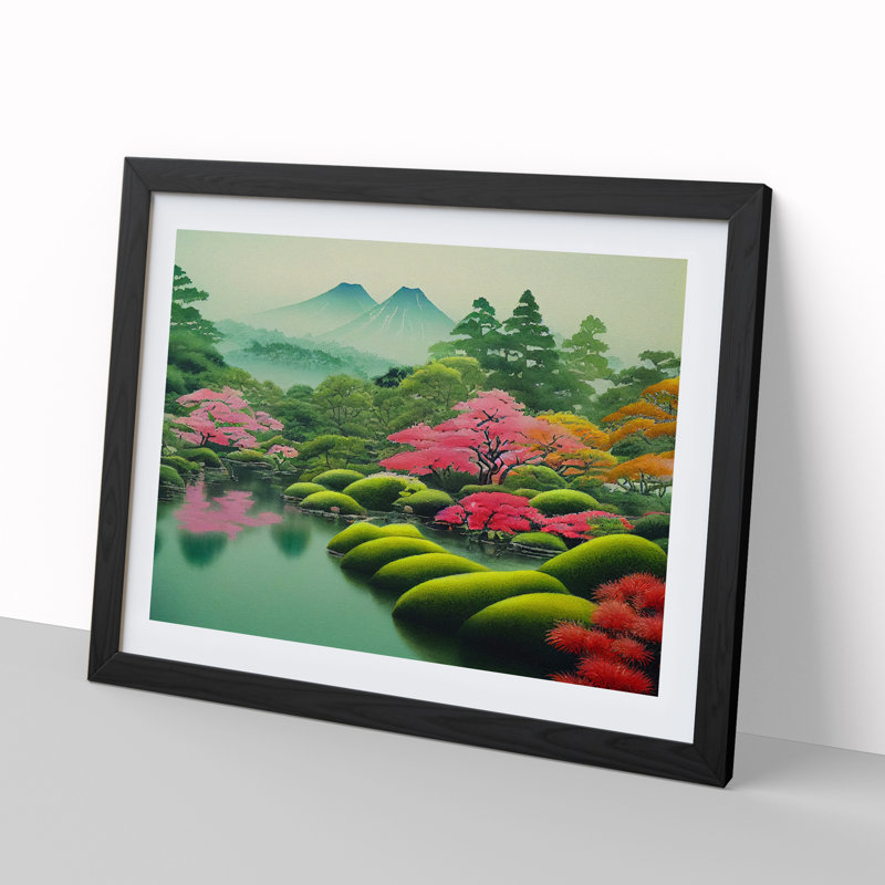 Traditional Japanese Mountains Vol.4 - Single Picture Frame Print, Black Framed, 46cm H x 64cm W x 2cm D