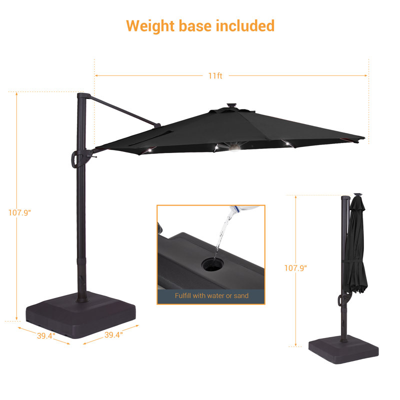 Parasol suspendu suspendu 11 pi, Noir, noir, noir, noir