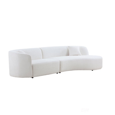 Luxury Modern Style Living Room Upholstery Curved Sofa With Chaise 2-Piece Set, Right Hand Facing Sectional, Boucle Couch, White