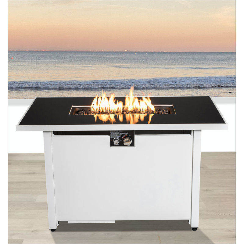 Table de foyer d'extérieur en acier avec couvercle 25 H x 42 W, Blanc, H 11 po x l 43 po x P 22 po