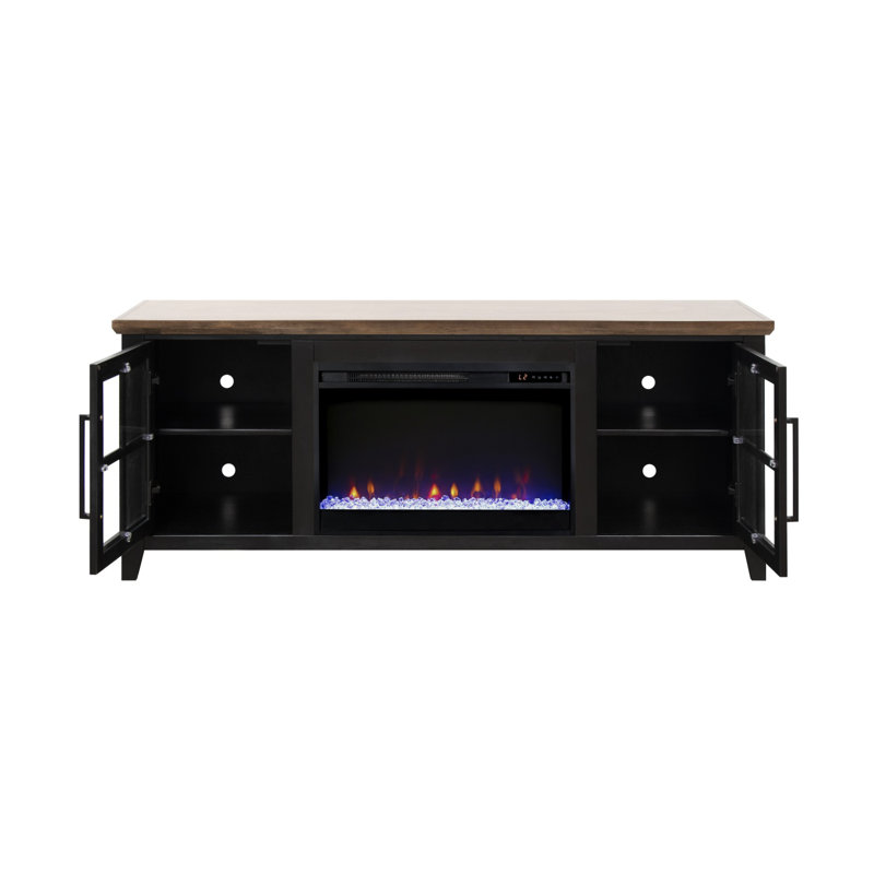 Meuble télé Providence de 66 po pour téléviseur de 80 po ou moins, assemblage minimal requis, finition noire et bourbon, Oui