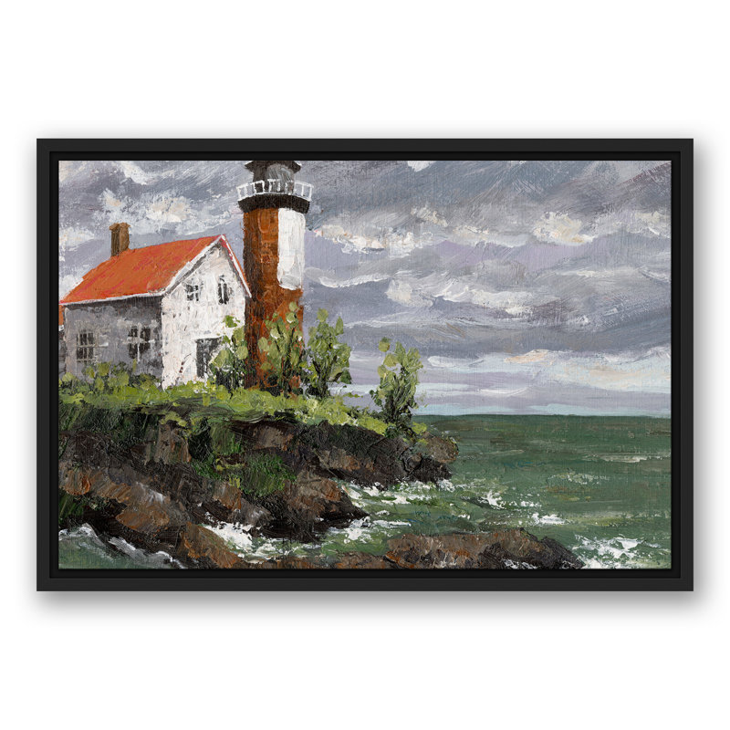 Toile encadrée flottante avec phare orageux, 17.75" H x 25.75" W