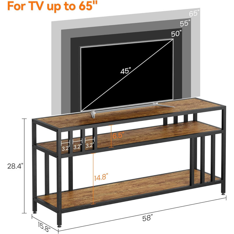 1 meuble télé en bois et fer à trois couches en MDF + fer, Brun, 65.80"