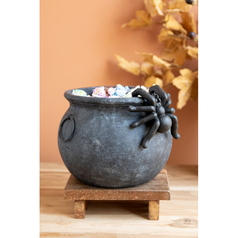  Contenant décoratif chaudron Witch’s avec décoration d'araignée amovible - ensemble de 2 de L 8 po
