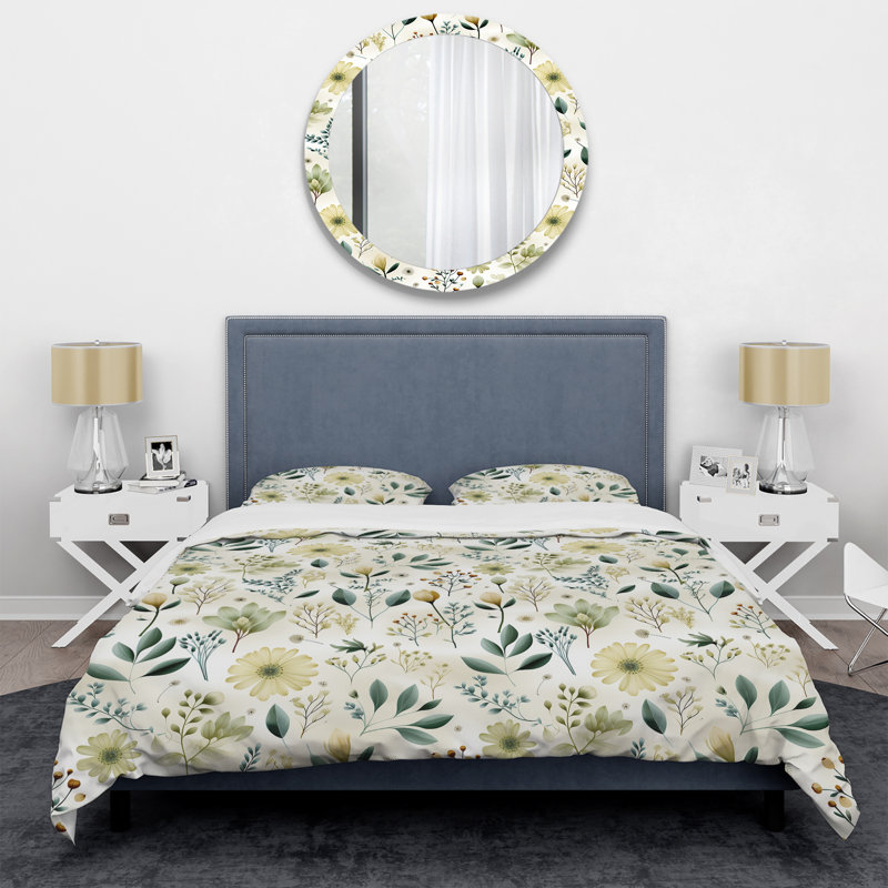 Botanical Harmony I - Plants Duvet Cover Set - Microfiber Polyester, Queen Duvet Cover + 2 Standard Shams