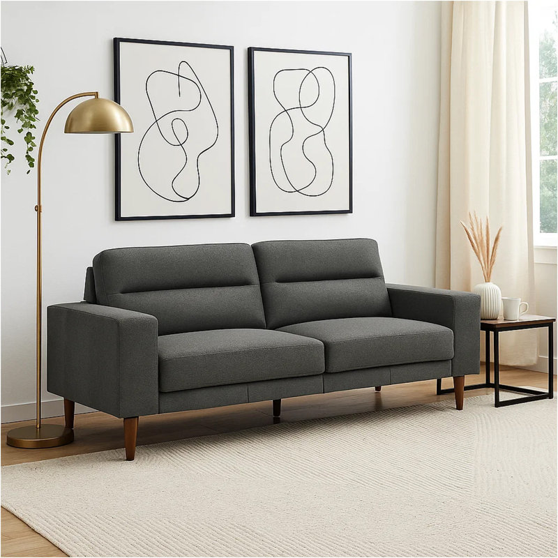 Canapé Vile, polyester gris 79 pouces, pieds en bois massif fuselé classique