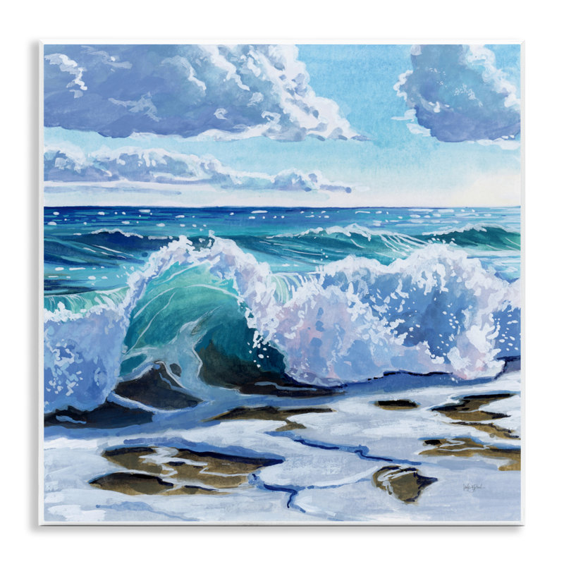 Plaque murale Curling Aqua Wave on Shore, design par Kate Jarvik Birch