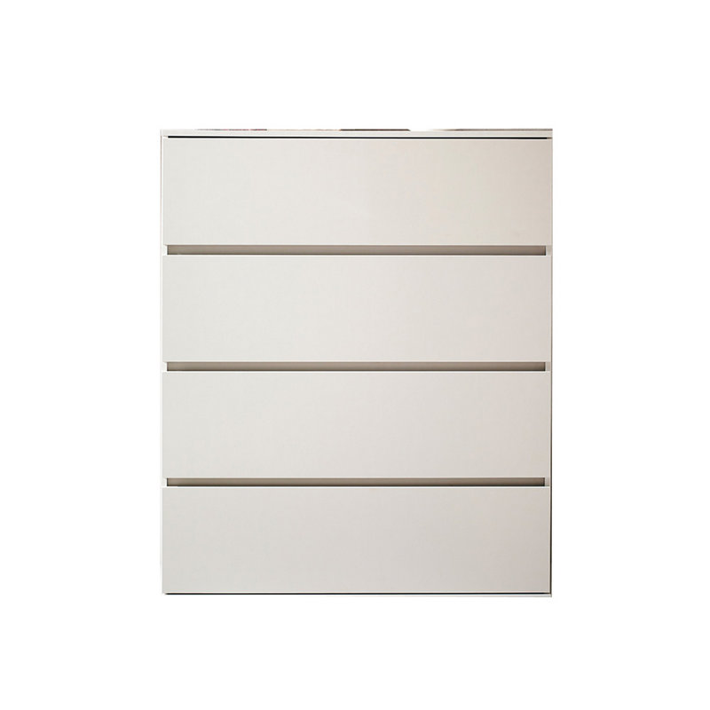 Lina Tall Dresser Chest, 4 Self Closing Drawers, Narrow Bar Handles, White