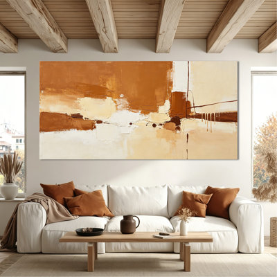 Large Modern Henton Canvas, Neutral Minimalist Picture Wall Decor for Living Room Above Sofa, Mid-century Painting Serene Gallery Wrapped Artwork, Ready to Hang, 28×58 inches