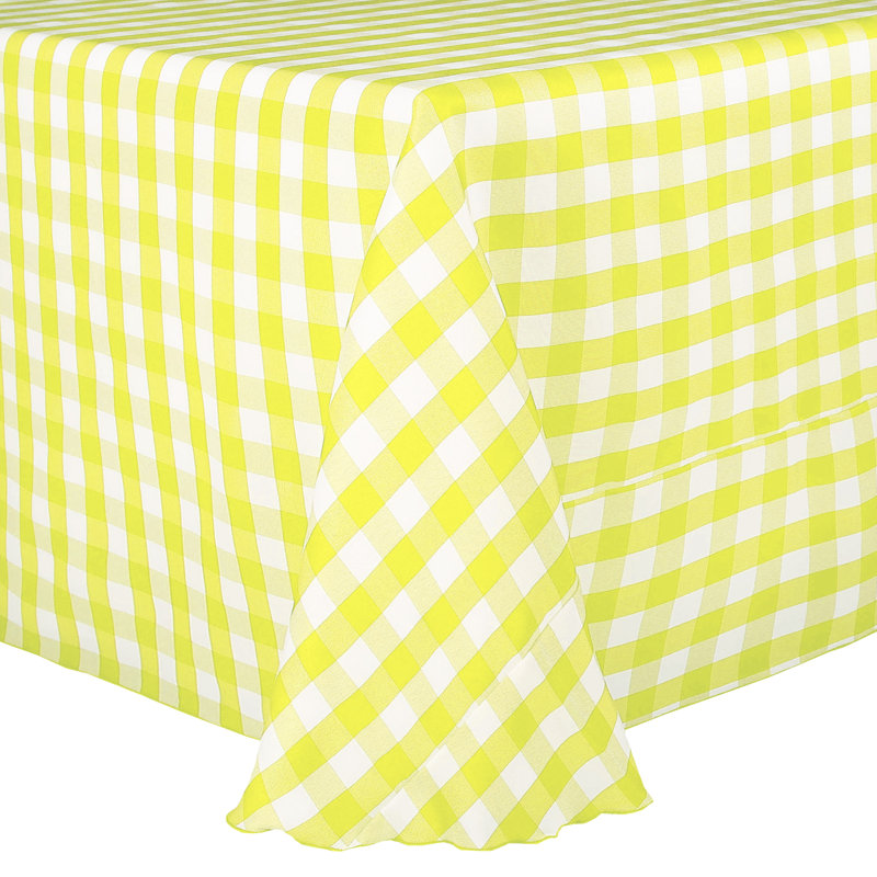 Gracie Oaks - Rectangular Polyester Gingham Checkered Tablecloth, 132" x 108", Lemon/White, 1