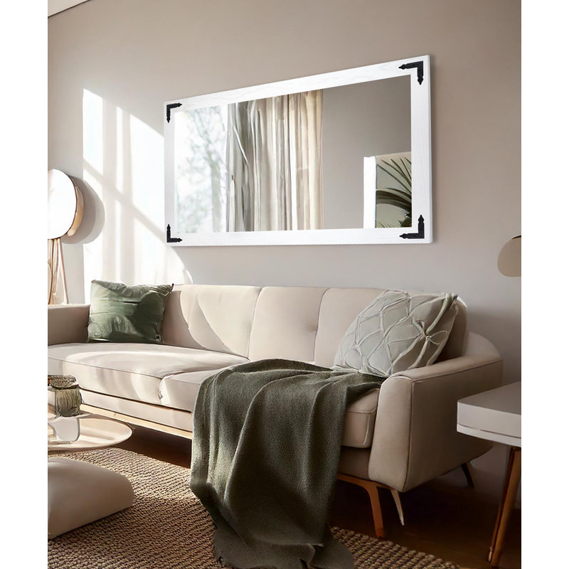 Gracie Oaks Ozark Hardwood Mirror With Decorative Corner Brackets, White, 50" x 33"