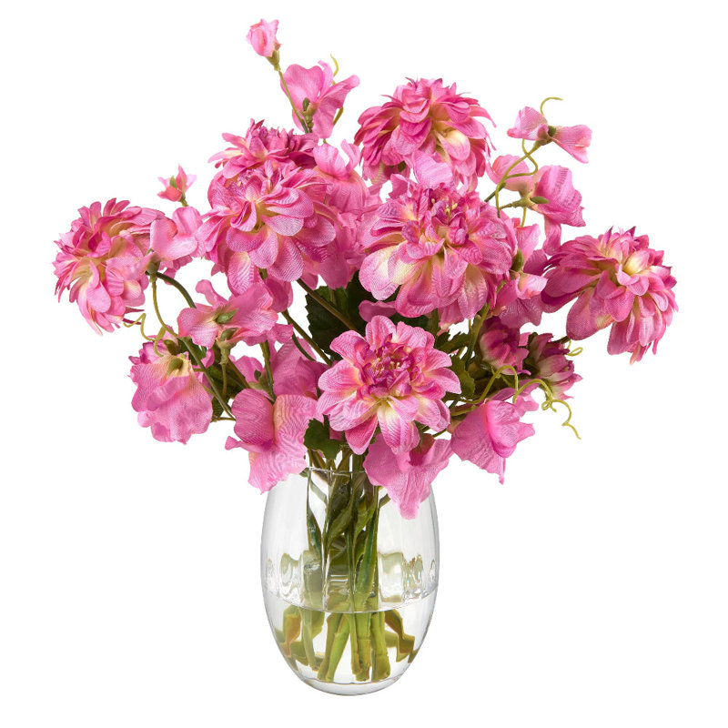 Sweet Pea and Dahlia Bouquet in Glass Vase