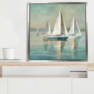 " Sailboats At Sunrise Crop " by Danhui Nai Painting Print