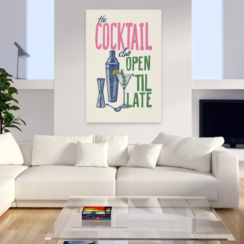 «The Cocktail Club», art mural rétro, H 48 po x l 32 po