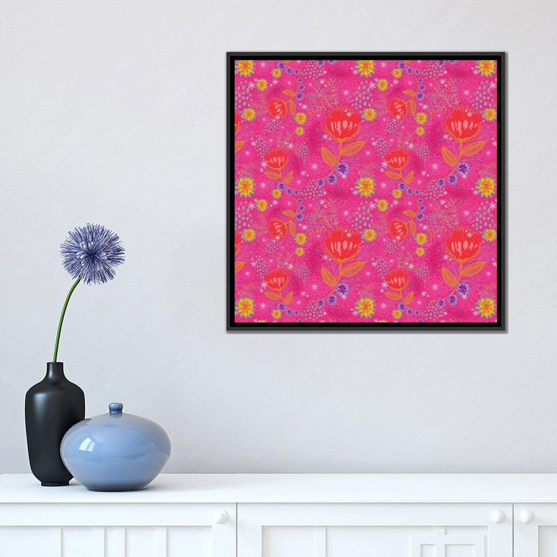 «Bright Bouquet», impression sur toile tendue, H 18 po x l 18 po x P 1,5 po, Toile avec cadre noir, Pas de tapis