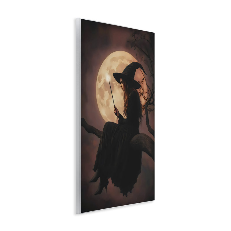 Plaque murale Witch Casting Spell in Moonlight, design par Arlington Prints, H 19 po x l 13 po