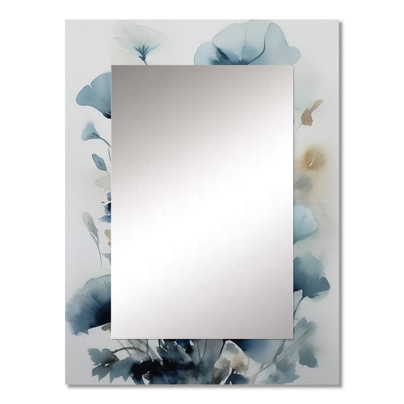 Blue Leaf Foliage And Flowers I - Tropical Wall Mirror, 32" x 24"