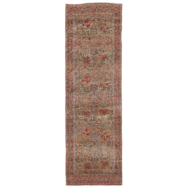 Antique Kerman Lavar  Runner Rug With Interlocking Florals - Rug & Kilim