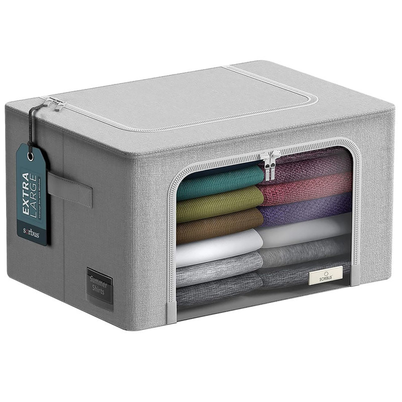 Large Storage Box Foldable with Window & Handles 1-Piece, Gray