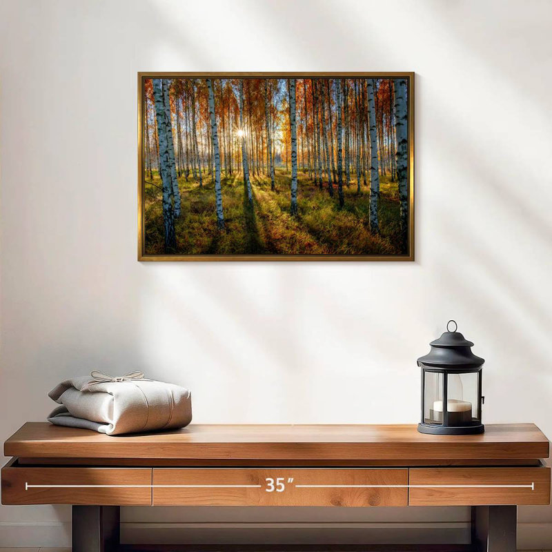 Forêt de bouleaux suédois, Cadre flottant doré, 19 po x 13 po