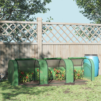 Mini Greenhouse 10' X 3' 2.5' With Roll - Up Doors, Protected Plastic And Powder Coated Steel Frame For All Season Gardening In Backyards Gardens Compact Waterproof Pe Cover, Zippered Doors Strong