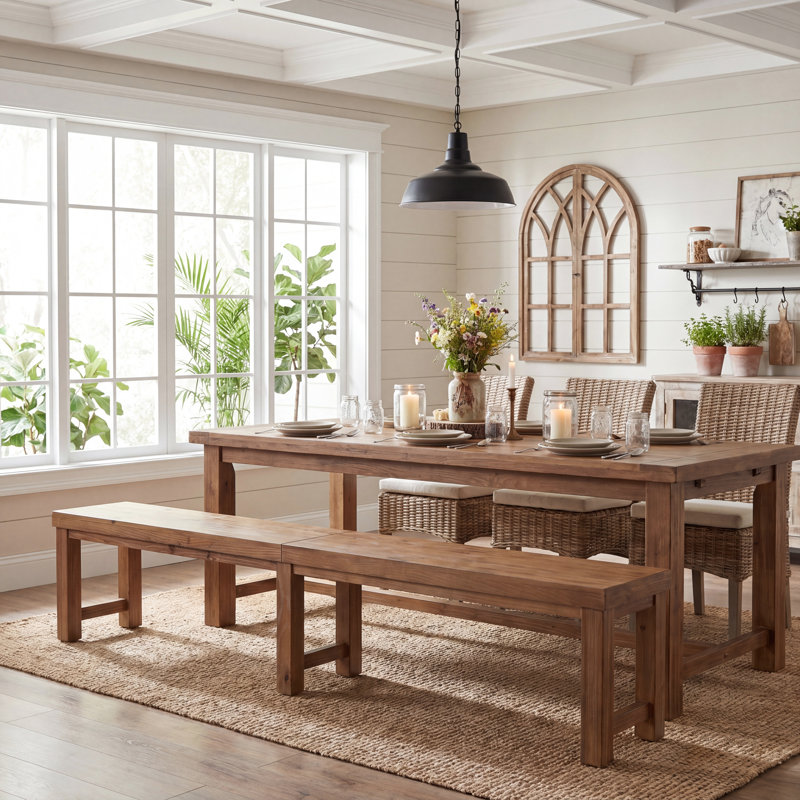 Farmhouse Brown Solid Wood Dining Bench
