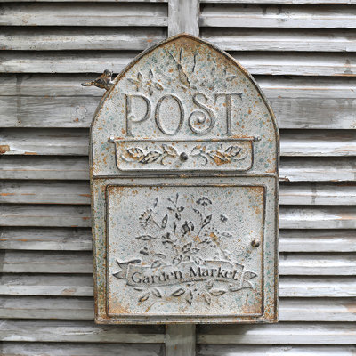 Vintage Wall Mounted Mailbox - Rustic Metal Mailbox with Shabby Finish for Porch, Garden, or Outdoor Decor