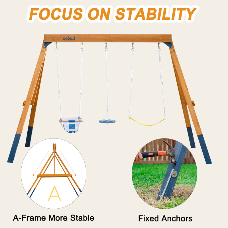 Wooden Swing Set with Swings