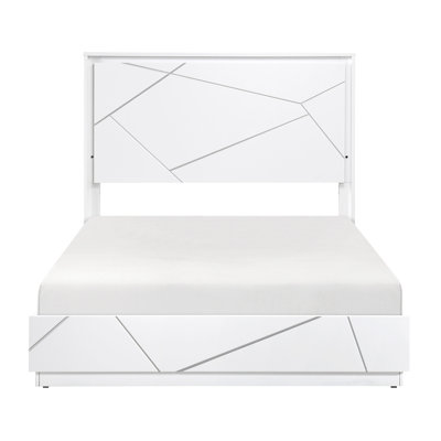 Brielle Modern Gloss White Geometric Panel Bed with Touch-Activated LED Headboard