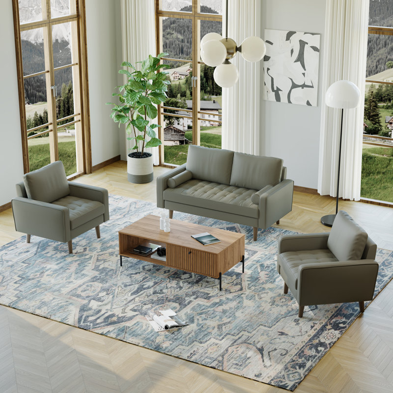 Ensemble de 2 fauteuils d'appoint à accoudoirs carrés carrés et canapé gris Bridgeview, Gris