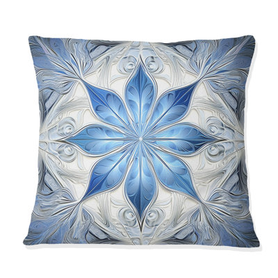 Coussin décoratif à imprimé géométrique abstrait turquoise et blanc Fractal Flowers I