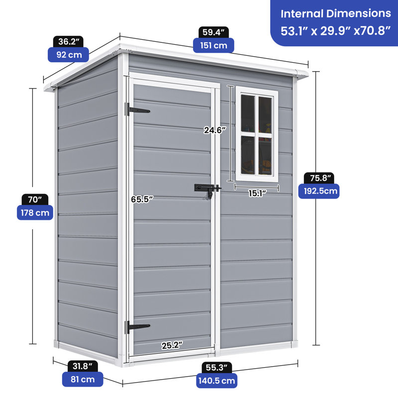 5 ft. W x 3 ft. D Metal Vertical Storage Shed