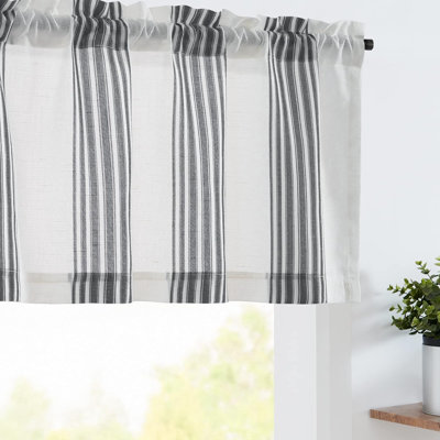 Striped Linen Valance Curtain 16 Inch Vertical Striped Valance For Kitchen Bathroom Light Filtering Window Treatment Rod Pocket Farmhouse Rustic Semi Sheer Short Window Curtain 1 Panel