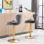 2 tabourets de bar, siège en velours gris, repose-pieds et base, hauteur réglable par levage mécanique, deux tabourets dorés de style pieds dorés, et levage à hauteur variable, + orné