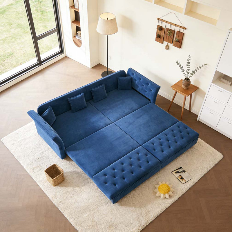 Grand canapé-lit 74,4 po, Largeur: 74,4 po, Bleu