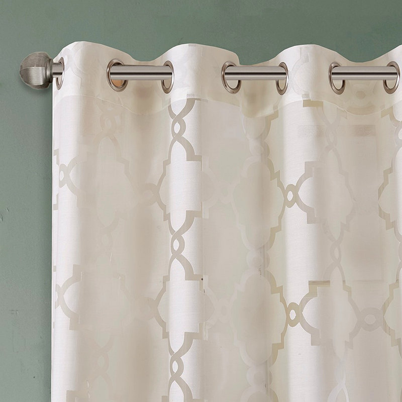 Fretwork Burnout Sheer Curtain Panel(Only 1 Pc Panel), Ivory, 50.03" W x 84.03" L